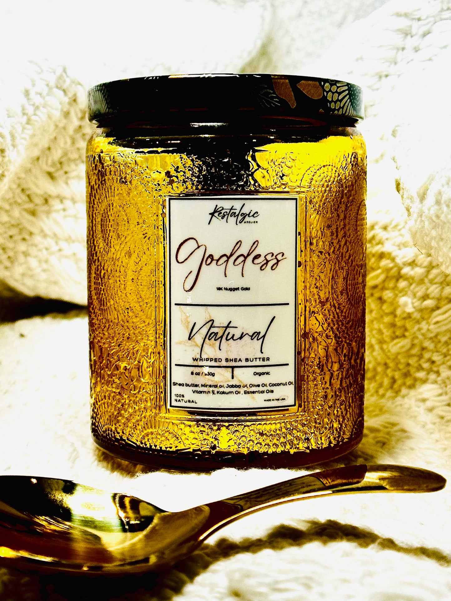 Unleash Your Inner Goddess with our Divine Glimmer Body Butter - With Gold Spoon Restalgic Atelier